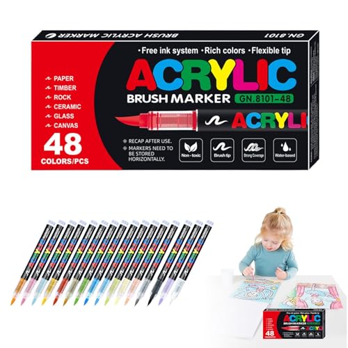 Liqzirtu Acryl-Pinselmarker, feine Spitze, Acrylfarbe, mehrfarbiger Malstift, 48 Farben, sonnenbeständige Acrylfarbe, für Kunstprojekte, von Liqzirtu