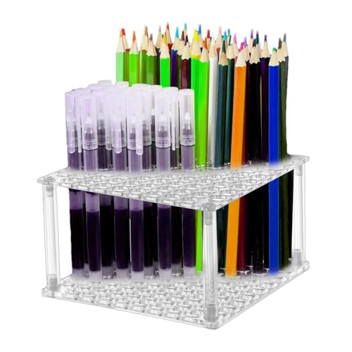 Pinselhalter, quadratischer Pinselhalter, Stifthalter aus Acryl, Schreibtisch-Organizer aus Acryl für Marker und Pinsel, 96 Fächer Pinselhalter, quadratischer Pinselhalter, Stifthalter aus Acryl, Schreibtisch-Organizer aus Acryl für Marker und Pinsel, 96 Fächer von Liqzirtu