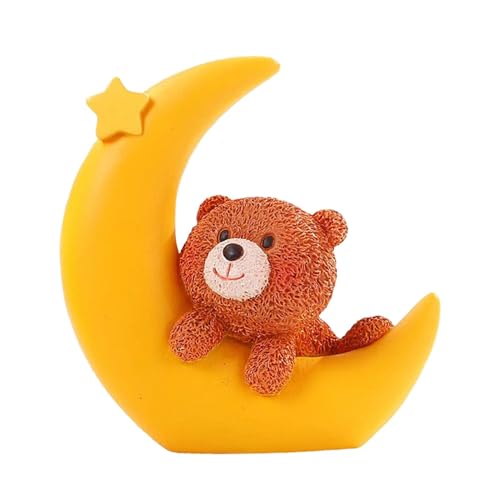 - und Mondkuchentopper, Bär schlafen auf Mondkuchen Topper,Desktop -Statue -Ornament | Desktop Mondstatue -Orament für Babyparty, Harz -Figur -Kuchendekoration von Liqzirtu