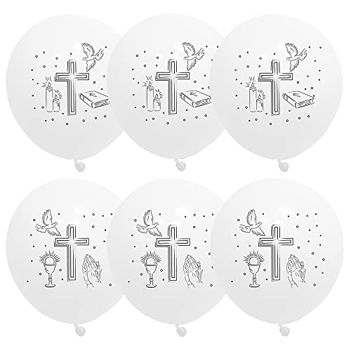 50 Luftballons Kommunion Set,30 cm Ballons Taufe,Kommunion Deko,Konfirmation Deko Mädchen junge,Taube,Kerze,Kreuz,Weiß Luftballons für Konfirmation Kommunion,Taufe von Lircentoud