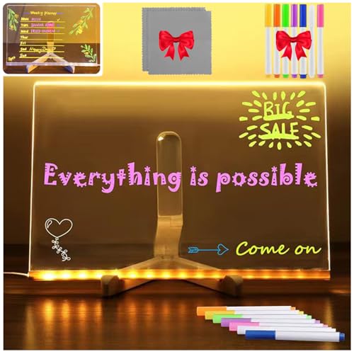 Kivvy - Magicboard, Kivvy Magic Board, LED Zeichenbrett Mit 7 Farben Stift Und Ständer, DIY Transparente Acryl Abwischbar Leuchtende Nachrichtentafel, Kreatives Geschenk (S) von Lircofi