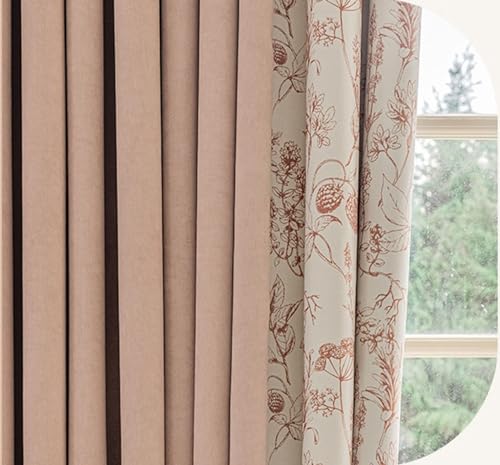 Lirzxin Blickdichte Vorhänge mit Ösen 214 cm Lang, Gardinen Lichtdicht Rosa Einfarbig Spleißen Blumenmuster Vorhang für Wohnzimmer Schlafzimmer Kinderzimmer 132x214 cm(B×H), 2er Set von Lirzxin