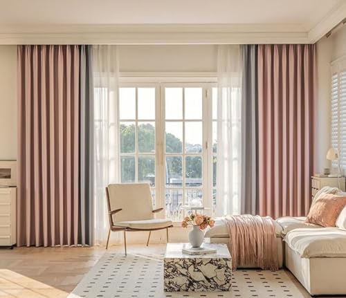Lirzxin Gardinen Lichtundurchlässig mit Haken 244 cm Lang, Verdunkelungsvorhänge Rosa Grau Verdickt Spleißen Vorhänge für Schlafzimmer Wohnzimmer Kinderzimmer 137x244 cm(B×H), 2er Set von Lirzxin