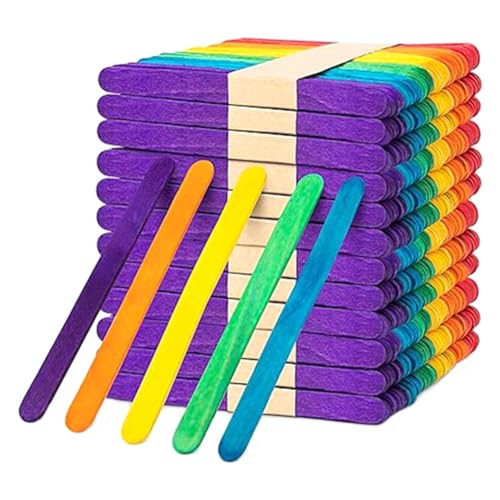 Lisher 500 Stück bunte Popsicles aus Holz, Farbe Regenbogen, Handwerk, handgefertigt, wie abgebildet, 6 Farben für Schüler von Lisher