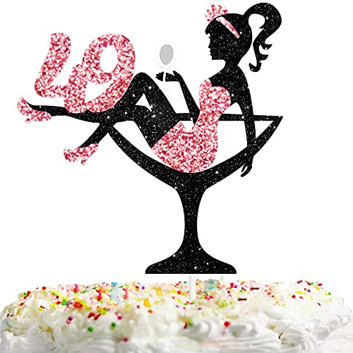 Tortenaufsatz, sitzende Dame, für 49. Geburtstag, Make-up, Spa, Motto-Party-Dekoration, Zubehör, 49 Silhouetten, hochhackige Mädchen-Kuchendekoration, rotgoldener Glitzer von Lisimy