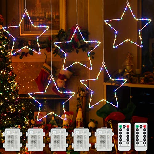 LITAKE LED Weihnachtsstern Beleuchtung, 5 Stück 60 RGB mit Fernbedienung Batteriebetrieben Weihnachtslichter Fensterdeko Weihnachtsdeko Stern für Weihnachten Christmas Tree Party von Litake