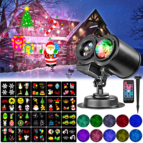 Litake LED Projektionslampe Weihnachten, 20 Folien Projektor Weihnachten Wasserdicht 10 Farben Ocean Wave Christmas Projektor mit Remote für Weihnachten Geburtstag Party Hochzeit von Litake