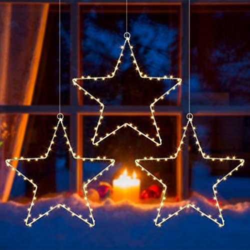 Litake LED Weihnachtsstern Beleuchtung, 6M 60 LED Jeder Stern Weihnachtslichter Stern Fensterdeko Weihnachtsdeko Batteriebetrieben Timer Warmweißen (3 Stk) von Litake