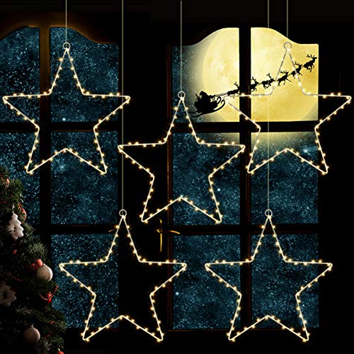 Litake LED Weihnachtsstern Beleuchtung, 6M 60 LED Jeder Stern Weihnachtslichter Stern Fensterdeko Weihnachtsdeko Batteriebetrieben Timer Warmweißen (5 STK) von Litake