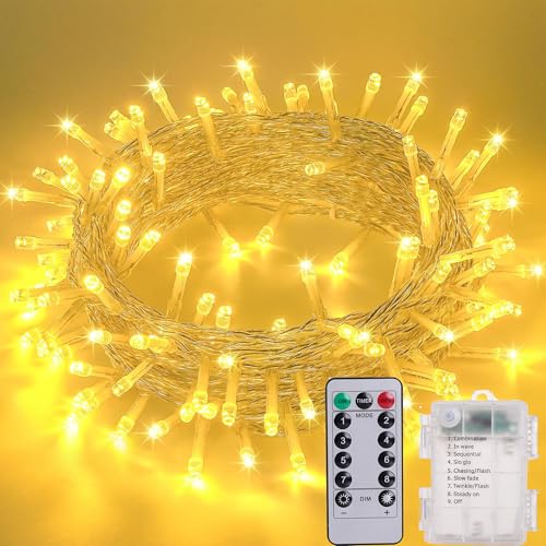 Litark LED Lichterkette Batterie Warmweiß, 10M 100 LED Weihnachtsbeleuchtung mit Fernbedienung, Timer, 8 Modi, Wasserdicht Lichterkette Weihnachtsbaum Batteriebetrieben für Innen außen Weihnachtsdeko von Litark