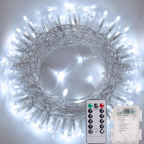 Litark LED Lichterkette Batterie Weiß, 10M 100 LED Weihnachtsbeleuchtung mit Fernbedienung, Timer, 8 Modi, Wasserdicht Lichterkette Weihnachtsbaum Batteriebetrieben für Innen außen Weihnachtsdeko von Litark
