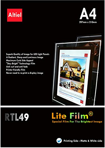 RTL49 – A4 x 50 Blatt für alle Tintenstrahl- und Laserdrucker (Kopierer) – Hintergrundbeleuchtetes Papier/Lite Film ® für LED Light Pocket/LED Light Panel/LED Lightbox von Lite Film