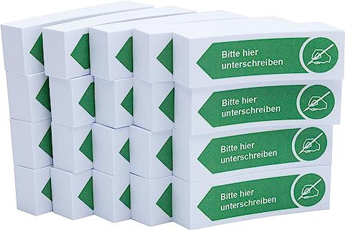 Litfax Haftnotizen Klebezettel "Bitte hier unterschreiben", 20 Stück je 100 Blatt Sticky Notes – Post It Haftstreifen in Grün mit Pfeilrichtung nach links von Litfax