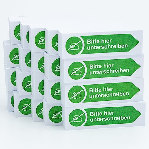 Litfax Haftnotizen Klebezettel "Bitte hier unterschreiben", 20 Stück je 100 Blatt Sticky Notes – Post It Haftstreifen in Grün mit Pfeilrichtung nach rechts von Litfax