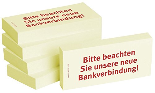 5 x 100er Block Haftnotizen " Bitte beachten Sie unsere neue Bankverbindung!" von Litfax