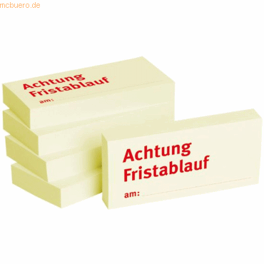 Litfax Haftnotizen 75x35mm gelb 'Achtung Fristablauf am' VE = 5 Blöcke von Litfax