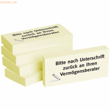 Litfax Haftnotizen 75x35mm gelb 'Bitte nach Unterschrift zurück an Ihr von Litfax