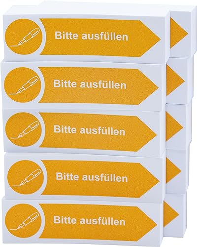 Litfax Haftnotizen Klebezettel "Bitte ausfüllen", 10 Stück je 100 Blatt Sticky Notes – Post It Haftstreifen in Gelb mit Pfeilrichtung nach rechts von Litfax