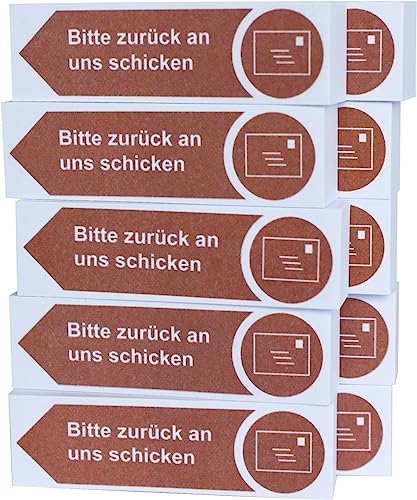 Litfax Haftnotizen Klebezettel "Bitte zurück an uns schicken", 10 Stück je 100 Blatt Sticky Notes – Post It Haftstreifen in Braun mit Pfeilrichtung nach links von Litfax