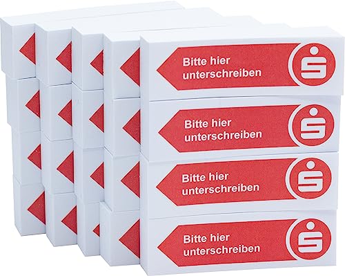 Litfax Sparkasse Haftnotizen "Bitte hier unterschreiben" Klebestreifen - 100 Blatt Sticky Notes je Block - Post It Haftstreifen (Sparkasse - Pfeil Links, 20er Blöcke) von Litfax