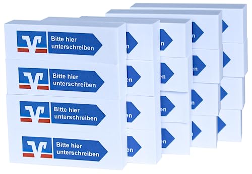 Litfax VR Haftnotizen "Bitte hier unterschreiben" mit Volksbank Raiffeisenbank Klebestreifen - 100 Blatt Sticky Notes je Block - Post It Haftstreifen (VR Bank - Blau - Pfeil Rechts, 20er Blöcke) von Litfax