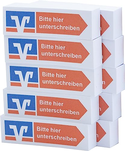 Litfax VR Haftnotizen "Bitte hier unterschreiben" mit Volksbank Raiffeisenbank Klebestreifen - 100 Blatt Sticky Notes je Block - Post It Haftstreifen (VR Bank - Orange - Pfeil Rechts, 10er Blöcke) von Litfax