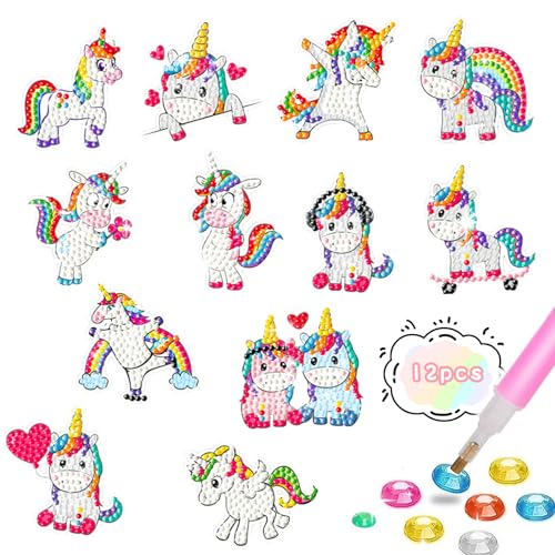 Lithyc 12 StüCk DiamantgemäLde für Kinder,Diamond Painting Einhorn,Diy Einhorn,5d-DiamantgemäLde für Kinder, 5d Diamond Painting Einhorn Geeignet für Kinder Im Alter Von 6 7 8 9 10 11 12 Jahren von Lithyc