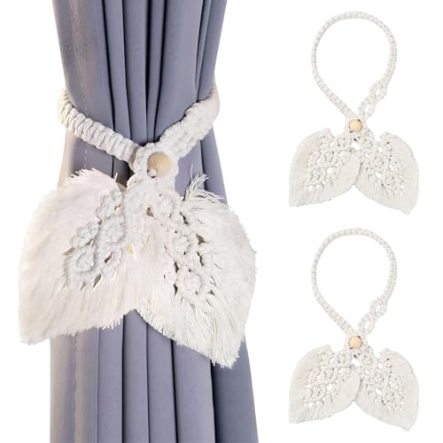 Litinliv 2 Stück Vorhang Raffhalter,Gardinenhalter Baumwolle,Vorhang Raffhalter Boho,Handgefertigt Raffhalter für Vorhänge,fur Dekoration von Wohnzimmer,Büro und Schlafzimmer (Zweiflügelig) von Litinliv