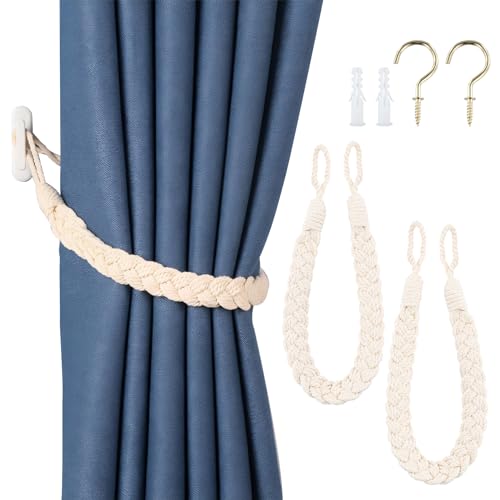 Litinliv 2 Stück Vorhang Raffhalter,Vorhang Raffhalter aus natürlichem Baumwollseil,Vorhangbinder mit gedrehtem,Dekorativer Vorhang-Raffhalter,für Wohnzimmer,Schlafzimmer,Cafe (Beige) von Litinliv