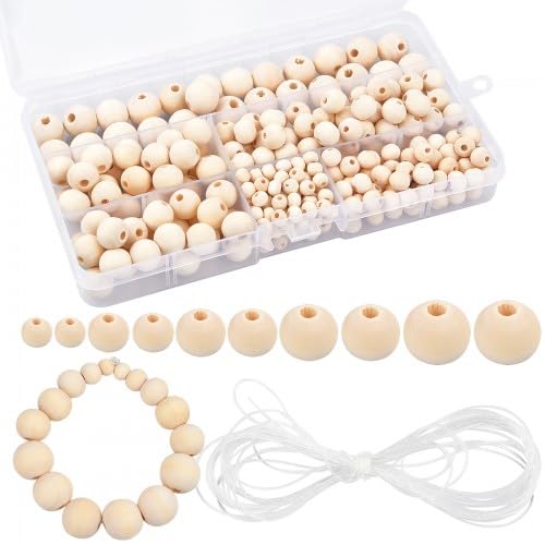 Litinliv 300pcs 6/8/10/12/14 mm Runde Holzperlen Set mit Box, Natur Olzperlen, Holzperlen mit Loch,Unbehandelte Perlen Holz, Handwerk perlen, Holzperlen für DIY-Armbänder, Halsketten, Kunsthandwerk von Litinliv