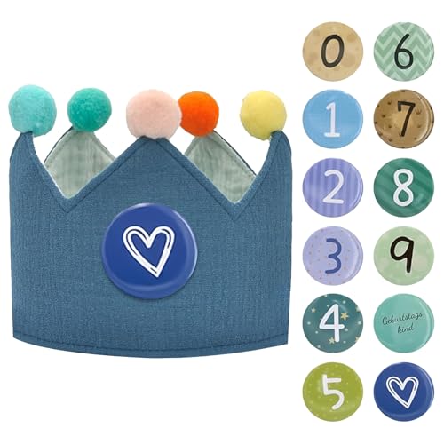 Litinliv Geburtstag Krone, Kinder Partyhüte, Party Deko, Krone Geburtstag mit Button Zahlen von 0-9, Geburtstagskrone Musselin, Unisex Krone für Kinder Geburtstag Party Supplies (Grün) von Litinliv