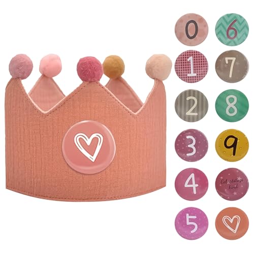 Litinliv Geburtstag Krone, Kinder Partyhüte, Party Deko, Krone Geburtstag mit Button Zahlen von 0-9, Geburtstagskrone Musselin, Unisex Krone für Kinder Geburtstag Party Supplies (Rosa) von Litinliv
