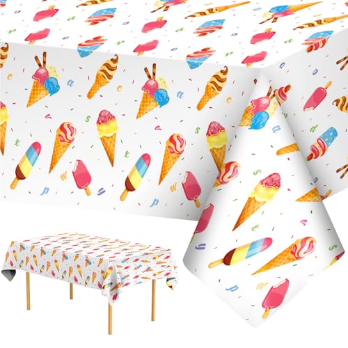 Eiscreme-Party-Dekorationen, Tischdecke, Einweg-Tischdecke, rechteckig, Sommer-Eiscreme-Thema, Tischdecke für Kindergeburtstag, Partyzubehör, Gastgeschenke, Tischdekoration, 274 x 137 cm, 2 Stück Eiscreme-Party-Dekorationen, Tischdecke, Einweg-Tischdecke, rechteckig, Sommer-Eiscreme-Thema, Tischdecke für Kindergeburtstag, Partyzubehör, Gastgeschenke, Tischdekoration, 274 x 137 cm, 2 Stück von Litmitfu