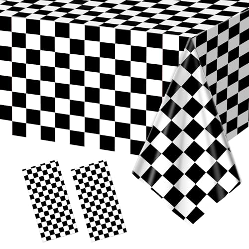 Karierte Tischdecke, schwarz-weiß, Rennauto-Tischdecke, Einweg-Tischdecke aus Kunststoff, rechteckig, kariert, Rennauto-Tischdecken für Kinder, Jungen, Geburtstagsparty, Dekorationen, Tischdekoration Karierte Tischdecke, schwarz-weiß, Rennauto-Tischdecke, Einweg-Tischdecke aus Kunststoff, rechteckig, kariert, Rennauto-Tischdecken für Kinder, Jungen, Geburtstagsparty, Dekorationen, Tischdekoration von Litmitfu