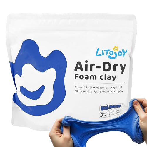 LitoJoy Blue Air Dry Foam Clay Modelliermasse, weich, leicht, für Schulbedarf, Kunstprojekte, Deko-Blumenspiegel, Cosplay-Requisiten, Fake Bake, Schleimbedarf, 0,5 kg / 500 g (Blau) von LitoJoy