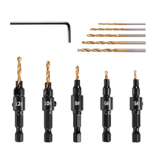 Litorange 5 Stück Elektrophorese Schwarz Bohrer mit Senker für Holz, Holzbohrer mit 5 titanbeschichteten gehärteten HSS-Spiralbohrern, 1/4" Sechskantschaft Schnellwechsel-Senkbohrer Litorange 5 Stück Elektrophorese Schwarz Bohrer mit Senker für Holz, Holzbohrer mit 5 titanbeschichteten gehärteten HSS-Spiralbohrern, 1/4" Sechskantschaft Schnellwechsel-Senkbohrer von Litorange