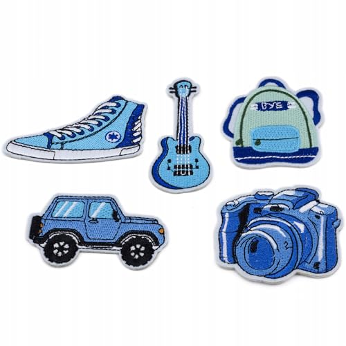 Bestickte Aufnäher zum Aufbügeln – Set aus dekorativen Applikationen für Kleidung, Jacken, Taschen – DIY Patches für jungs, für mädchen, Bügelbild Flicken (5 Stück Blaue Aufnäher) von Little Angel