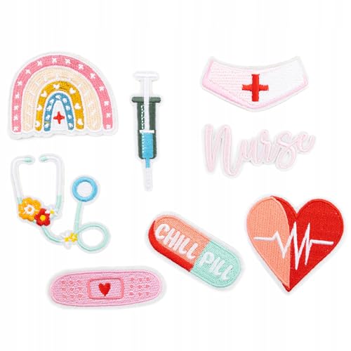 Bestickte Aufnäher zum Aufbügeln – Set aus dekorativen Applikationen für Kleidung, Jacken, Taschen – DIY Patches für jungs, für mädchen, Bügelbild Flicken (8 Stück Ärztliche Aufnäher) von Little Angel