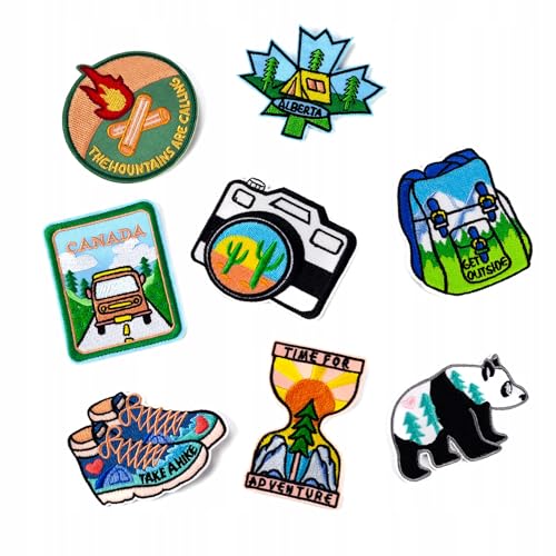 Bestickte Aufnäher zum Aufbügeln – Set aus dekorativen Applikationen für Kleidung, Jacken, Taschen – DIY Patches für jungs, für mädchen, Bügelbild Flicken (8 Stück Reisen Aufnäher) von Little Angel