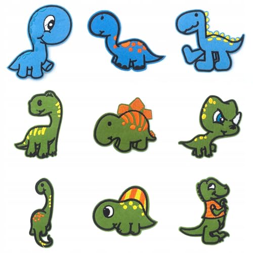 Bestickte Aufnäher zum Aufbügeln – Set aus dekorativen Applikationen für Kleidung, Jacken, Taschen – DIY Patches für jungs, für mädchen, Bügelbild Flicken (9 Stück Dinos) von Little Angel