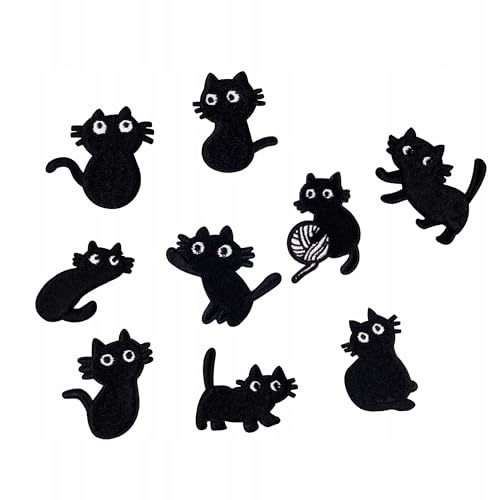 Bestickte Aufnäher zum Aufbügeln – Set aus dekorativen Applikationen für Kleidung, Jacken, Taschen – DIY Patches für jungs, für mädchen, Bügelbild Flicken (9 Stück Katzen) von Little Angel