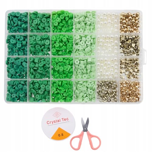 DIY Schmuck Bastelset für Kinder Mädchen Katsuki Perlen 3700 Stück, Perlen Set mit Zubehör, Herzen, Sternen, elastischer Schnur, Aufbewahrungsbox, Armband selber machen (Grün) von Little Angel