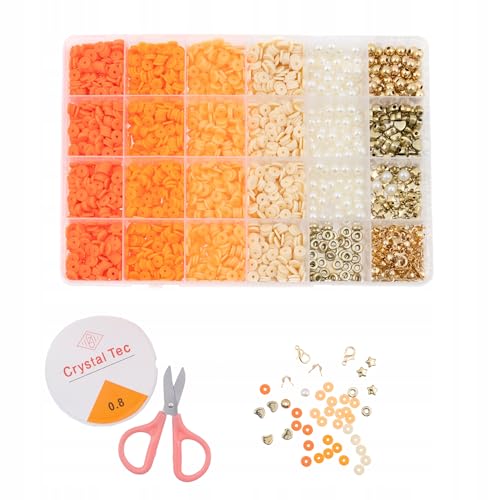 DIY Schmuck Bastelset für Kinder Mädchen Katsuki Perlen 3700 Stück, Perlen Set mit Zubehör, Herzen, Sternen, elastischer Schnur, Aufbewahrungsbox, Armband selber machen (Orange) von Little Angel