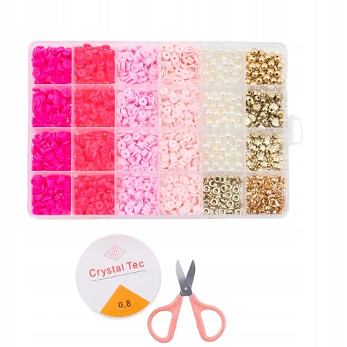 DIY Schmuck Bastelset für Kinder Mädchen Katsuki Perlen 3700 Stück, Perlen Set mit Zubehör, Herzen, Sternen, elastischer Schnur, Aufbewahrungsbox, Armband selber machen (Rosa) von Little Angel