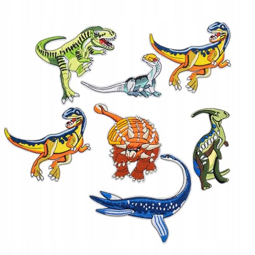 Dinosaurier Aufnäher zum Aufbügeln – 8 Stück Bügelbilder für Kinder – Bunte Dino Patches für Kleidung, Jacken, Rucksäcke – Kinder Applikationen – Bügelflicken Set zum Basteln & Reparieren von Little Angel