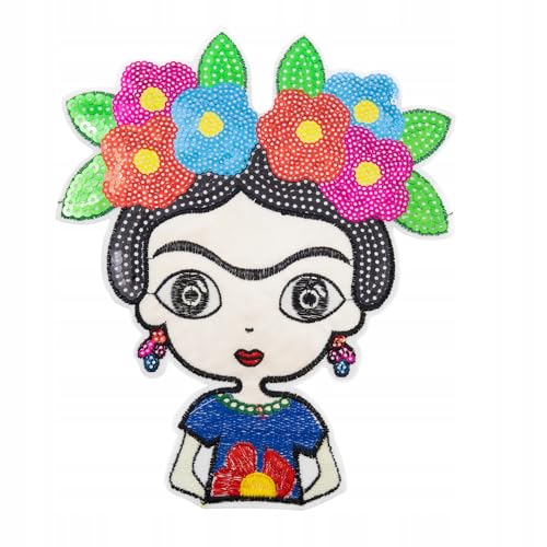 Frida Kahlo Aufnäher zum Aufbügeln – Bunte Applikation mit Pailletten – Große Stoffpatch für Kleidung, Jeans, Jacken, Taschen – DIY Patch für kreative Modeprojekte von Little Angel