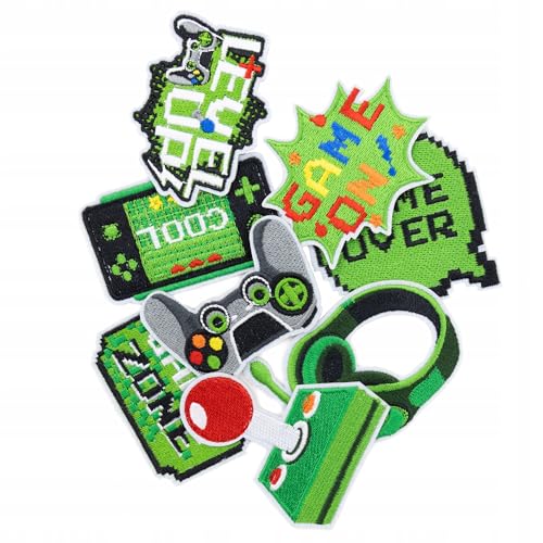 Gaming Aufnäher Set – 9 coole Applikationen Bügelbilder für Gamer & Kids | Controller, Headset, Konsole, Game Over – Stickpatches zum Aufbügeln für Kleidung & Accessoires von Little Angel