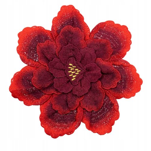 Große Blumen-Applikation zum Aufnähen – Rote 3D Stickerei Blume für Kleidung, Jacken, Taschen – Dekoratives Accessoire zum Nähen, DIY, Upcycling – Handgefertigt & Hochwertig von Little Angel