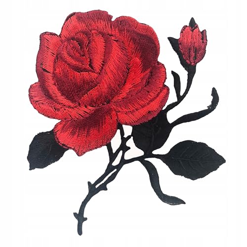 Große Rosen Aufnäher – Blumen Stickerei Patch zum Aufbügeln oder Aufnähen – Dekorativer Applikation Patch für Jacken, Jeans, Taschen & Kleidung (Einzelne Rose) von Little Angel