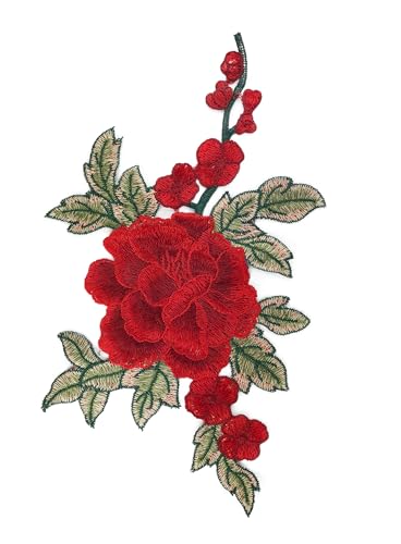 Große Rosen Aufnäher – Blumen Stickerei Patch zum Aufbügeln oder Aufnähen – Dekorativer Applikation Patch für Jacken, Jeans, Taschen & Kleidung (Rose 24cm) von Little Angel